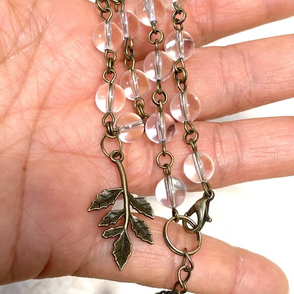 Genuine Clear Quartz Short Necklace, Bronze Leaf Branch + Natural Gemstone - Picture 16 of 16
